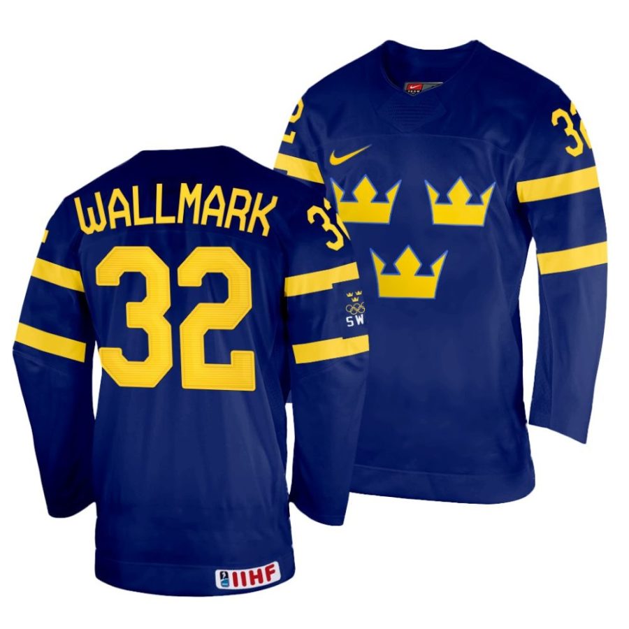 lucas wallmark navy 2022 iihf world championship sweden away jersey scaled