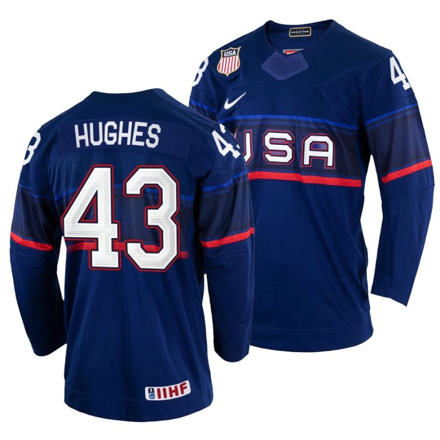 luke hughes away 2022 iihf world championship navy jersey scaled