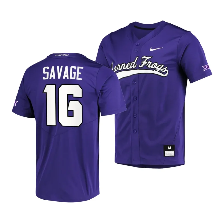 luke savage tcu horned frogs 2023 big 12 baseball champions menfull button jersey scaled