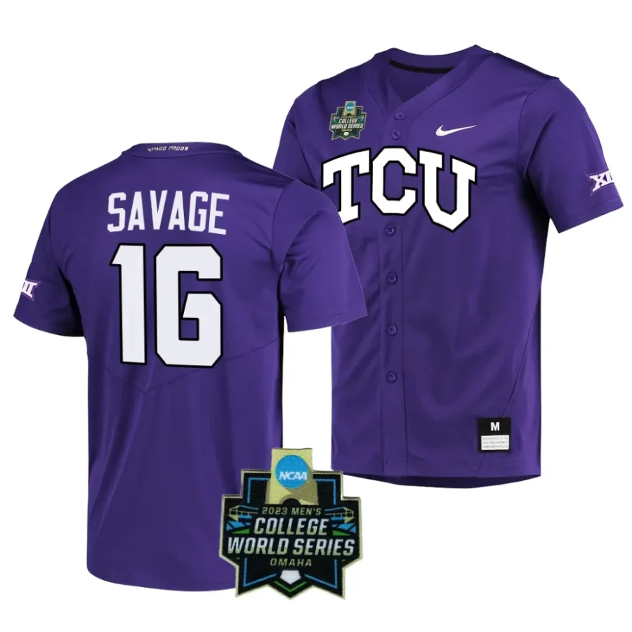 luke savage tcu horned frogs ncaa 2023 college world series menbaseball jersey scaled