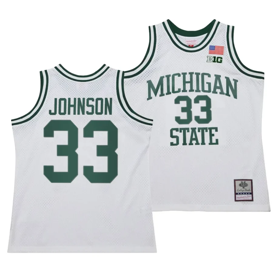 magic johnson white 125th basketball anniversary 1990 throwback michigan state spartansfashion jersey scaled