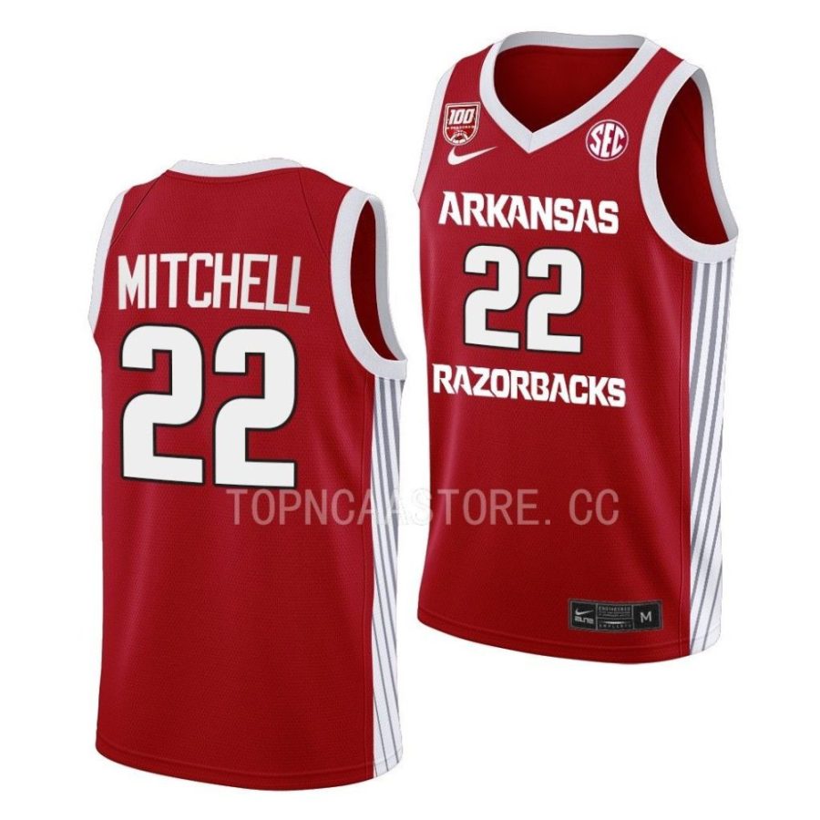 makhel mitchell arkansas razorbacks college basketball 2022 23 100 season jersey scaled