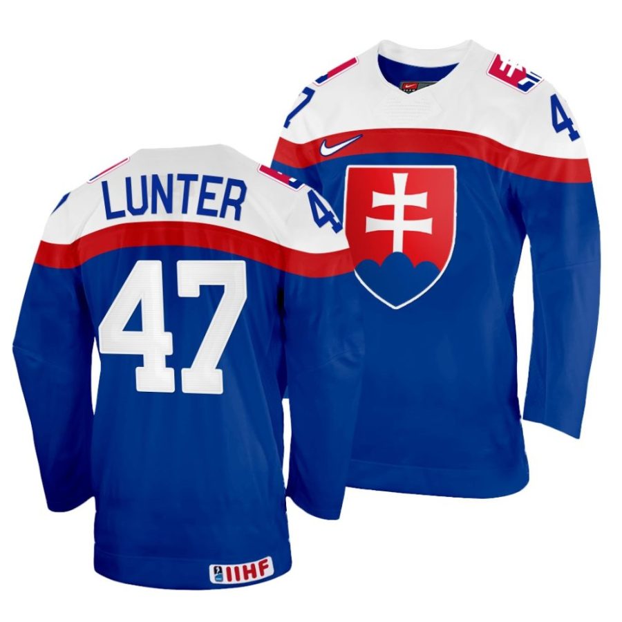 mario lunter away 2022 iihf world championship blue jersey scaled