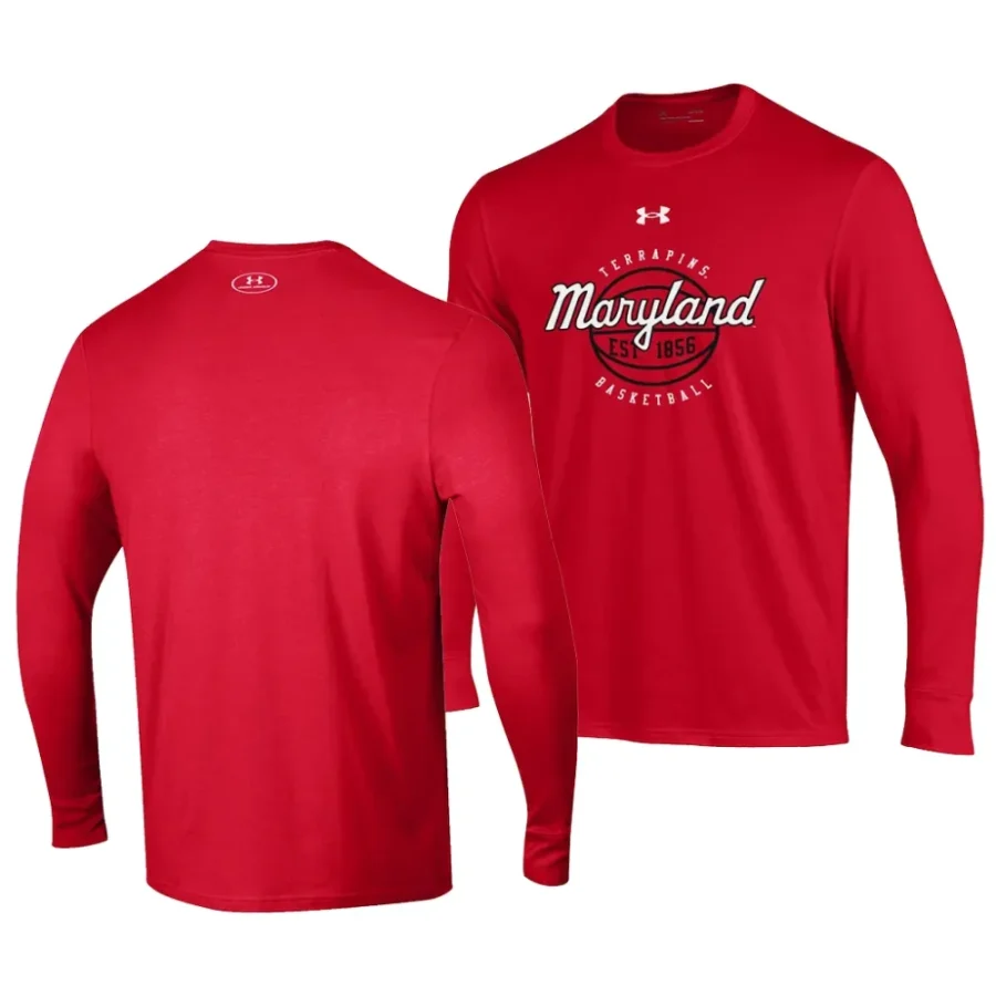 maryland terrapins red throwback basketball performance cottonlong sleeve men t shirt scaled