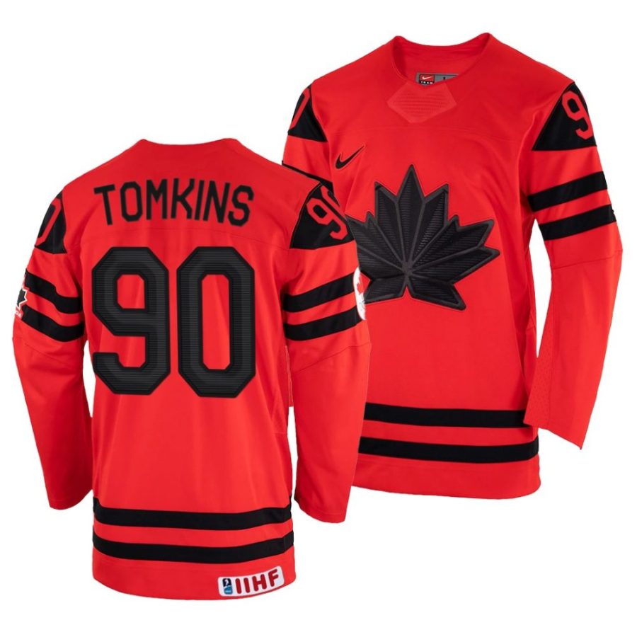 matt tomkins red 2022 iihf world championship canada away jersey scaled