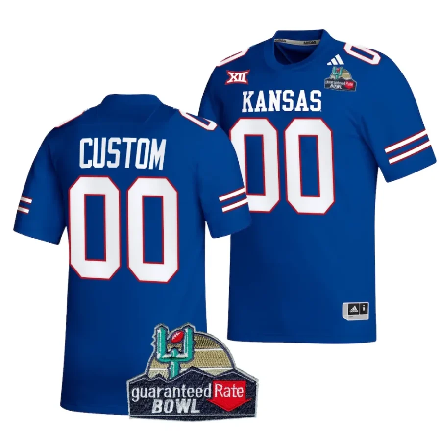 men kansas jayhawks custom royal 2023 guaranteed rate bowl champs football jersey scaled