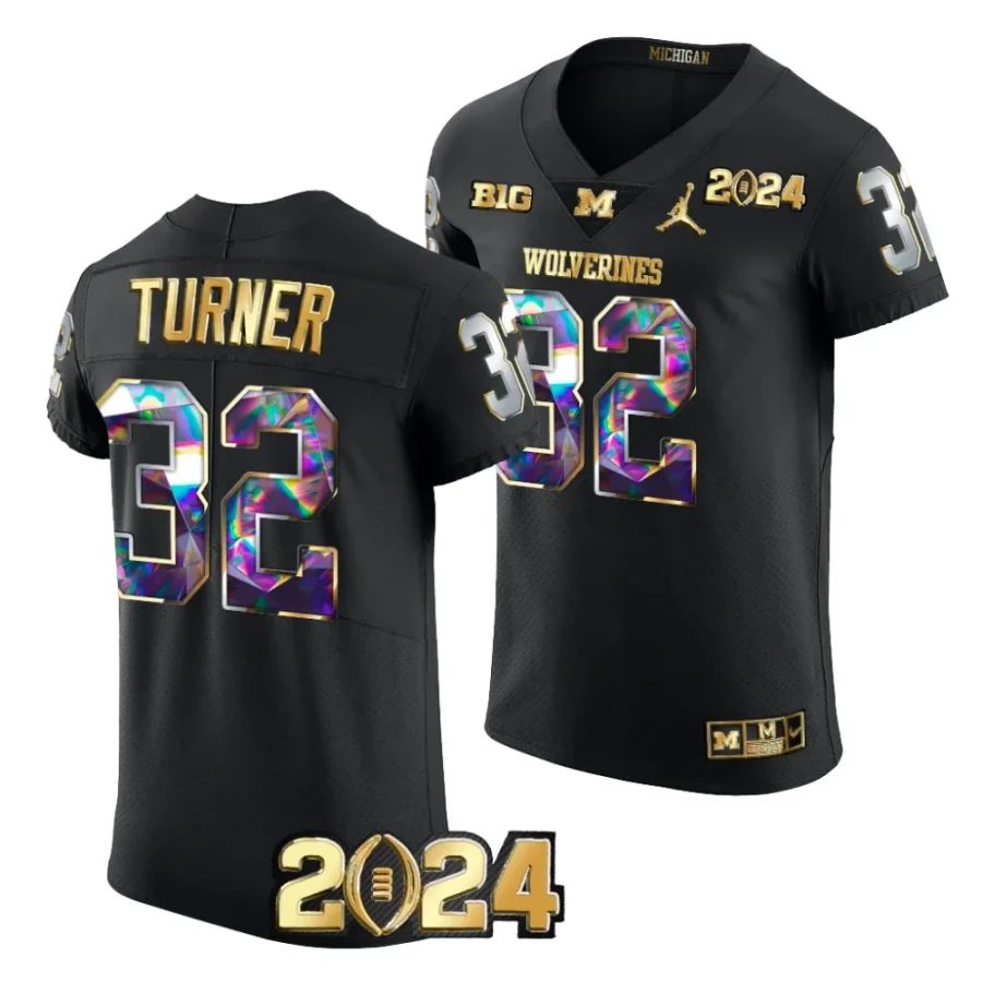 men michigan wolverines james turner black cfbplayoff 2023 national champions golden diamond jersey scaled