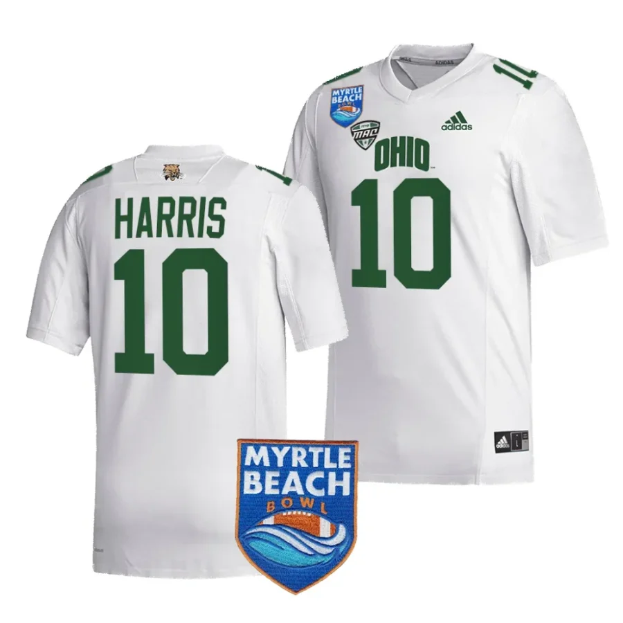 men ohio bobcats cj harris white 2023 myrtle beach bowl jersey scaled