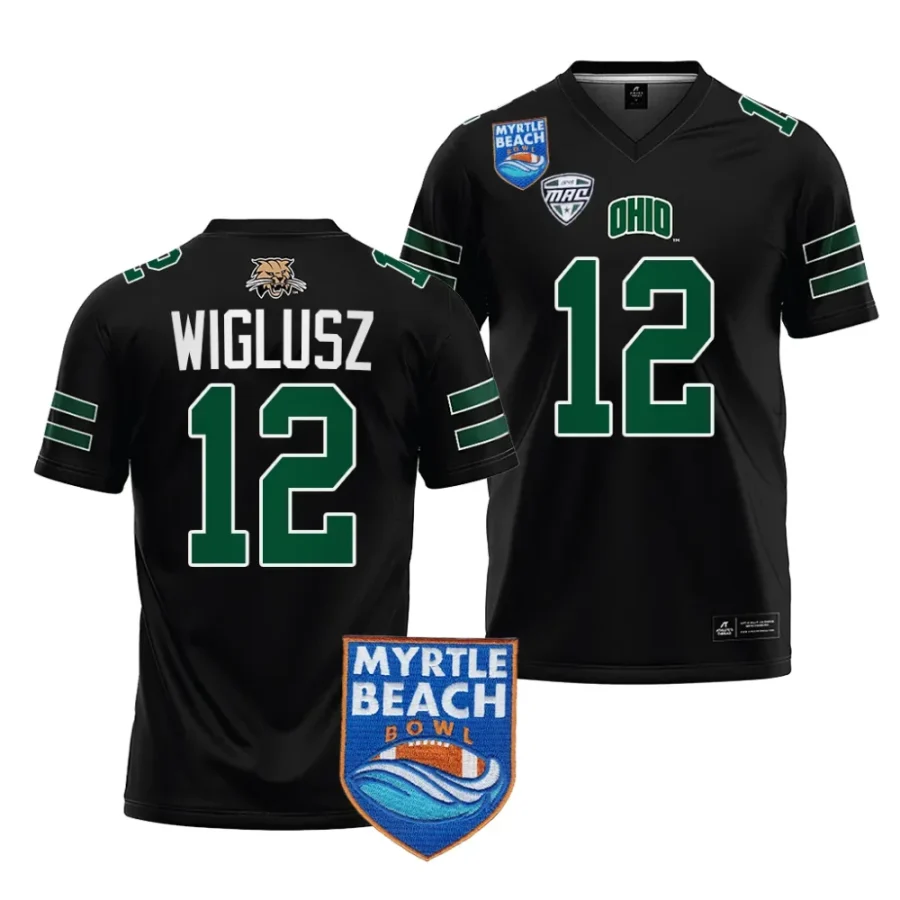 men ohio bobcats sam wiglusz black 2023 myrtle beach bowl jersey scaled