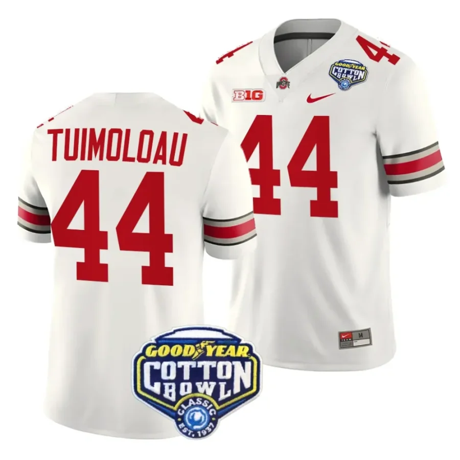 men ohio state buckeyes jt tuimoloau white 2023 cotton bowl college football playoff jersey scaled