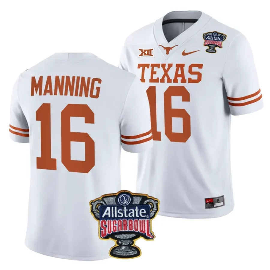 men texas longhorns arch manning white 2024 sugar bowl college football playoff jersey scaled