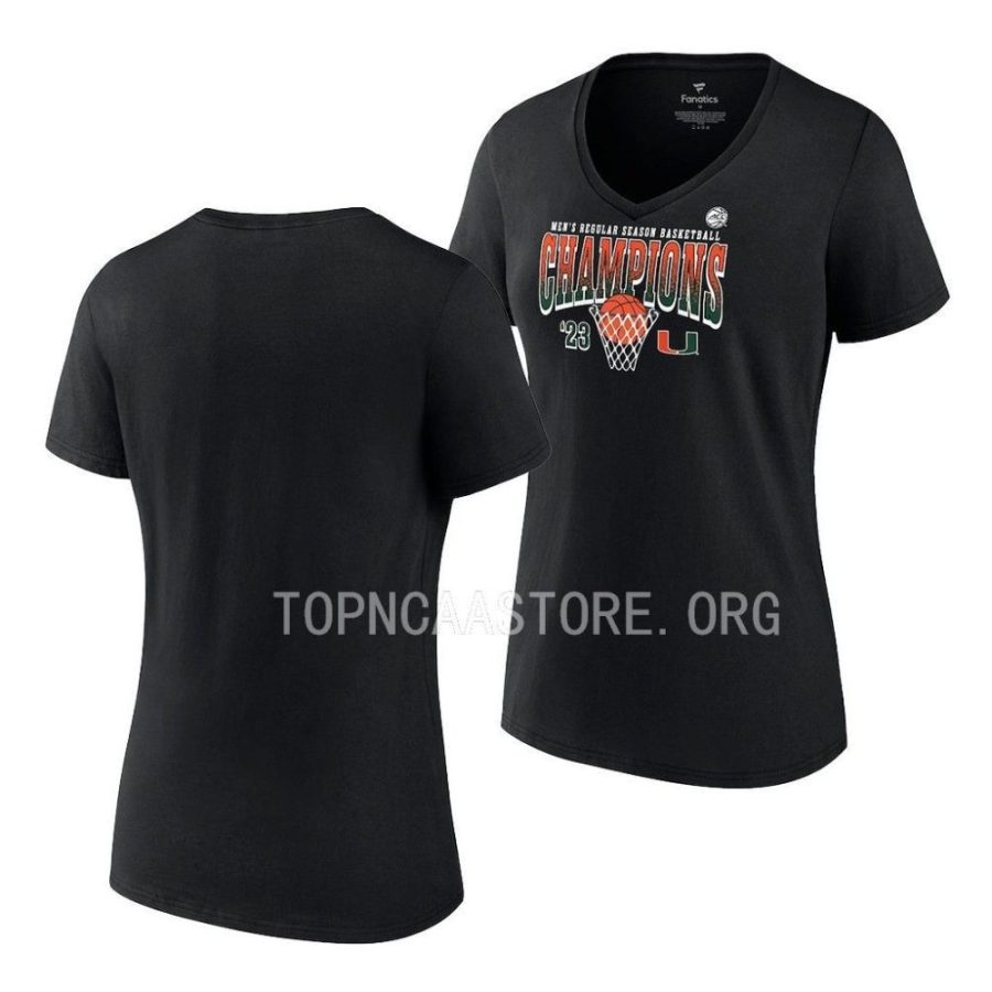 miami hurricanes black 2023 acc regular season champs mens basketball women t shirt scaled