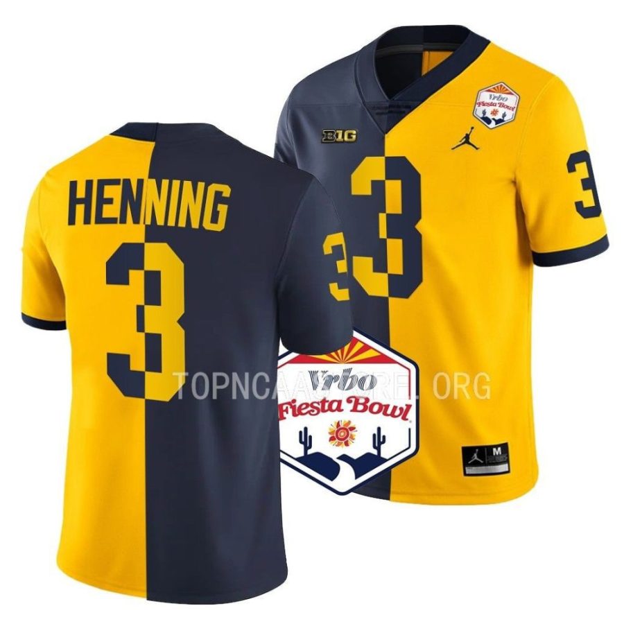 michigan wolverines a.j. henning navy maize 2022 fiesta bowl split jersey scaled