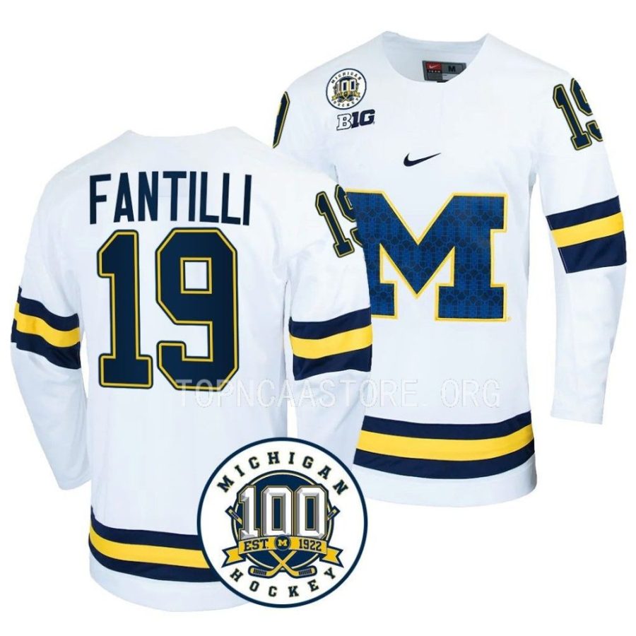 michigan wolverines adam fantilli 100th anniversary white hockey jersey scaled