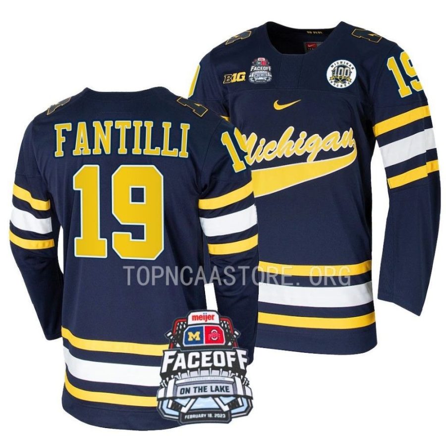 michigan wolverines adam fantilli 2023 faceoff on the lake navy hockey jersey scaled