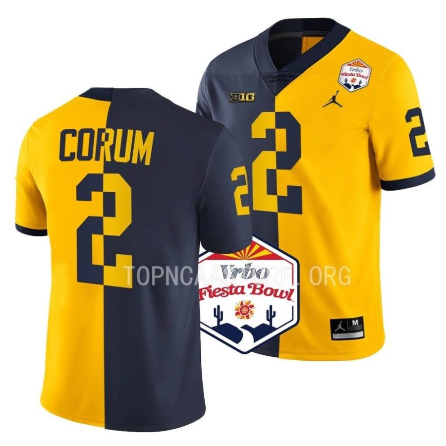 michigan wolverines blake corum navy maize 2022 fiesta bowl split jersey scaled