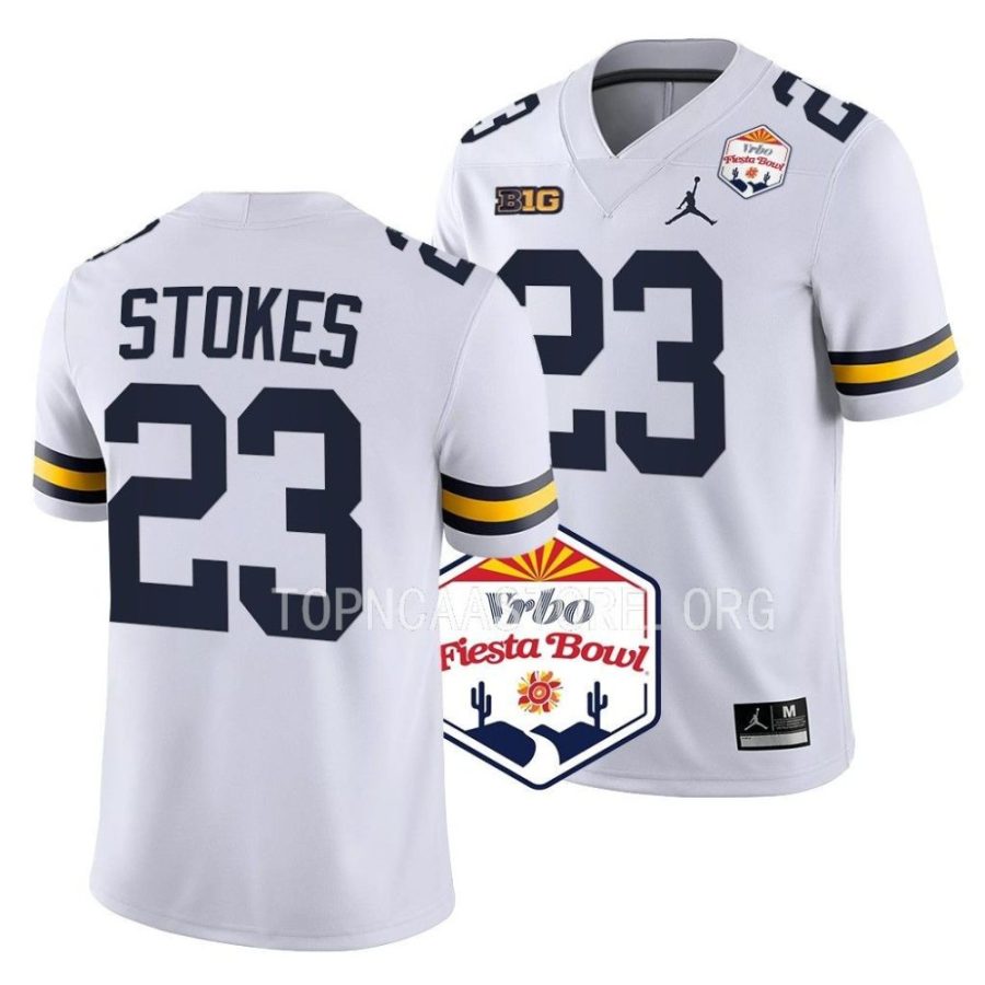 michigan wolverines c.j. stokes white 2022 fiesta bowl college football playoff jersey scaled