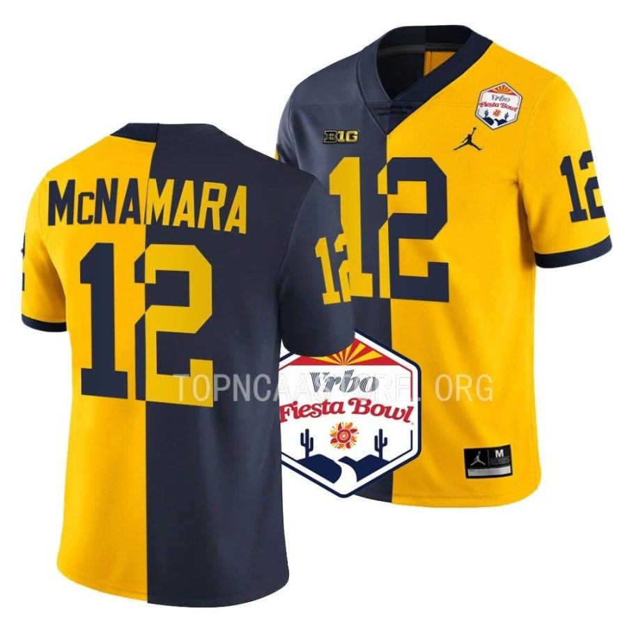 michigan wolverines cade mcnamara navy maize 2022 fiesta bowl split jersey scaled