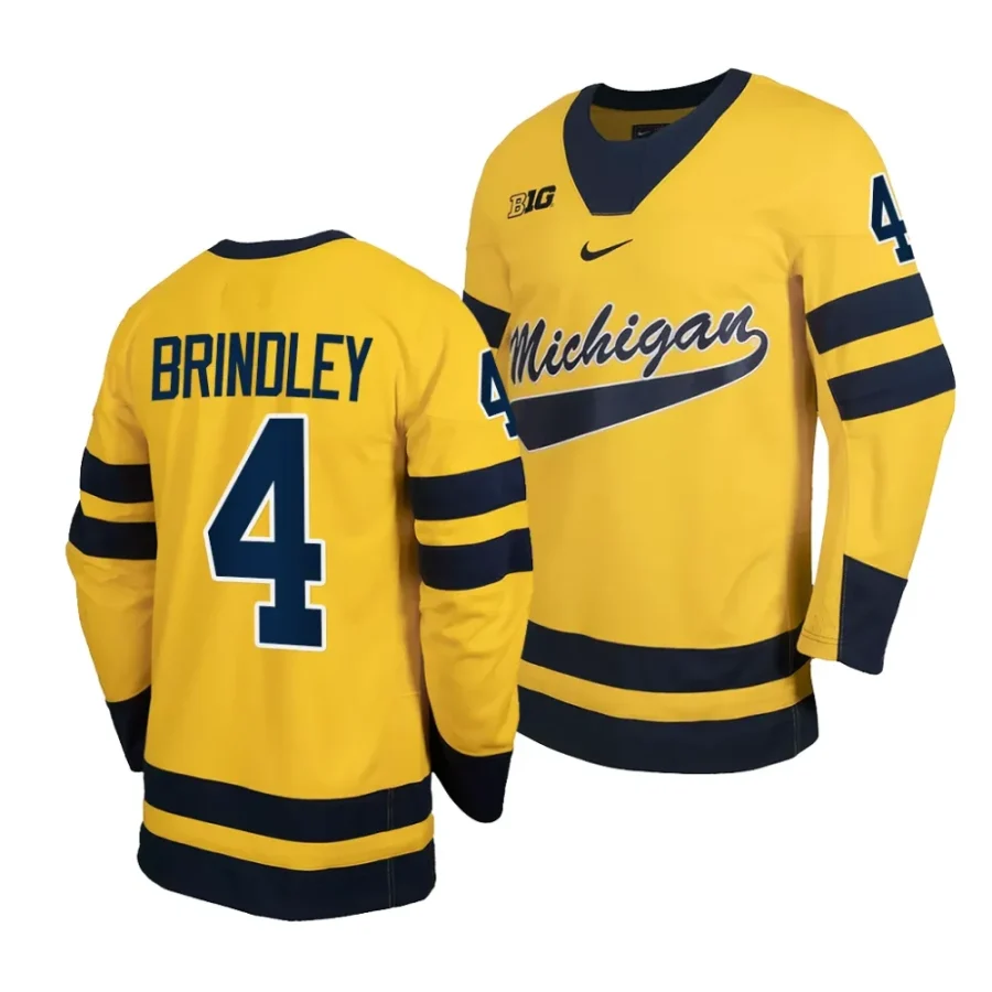 michigan wolverines gavin brindley 2023 24 classic hockey maize replica jersey scaled