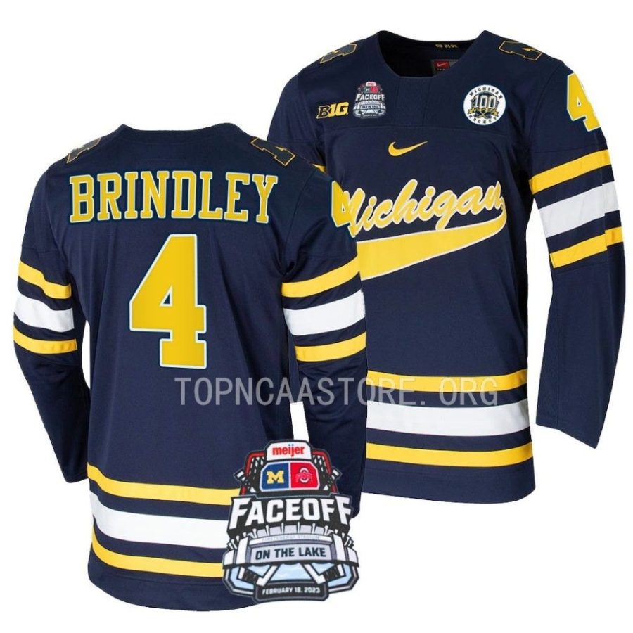 michigan wolverines gavin brindley 2023 faceoff on the lake navy hockey jersey scaled