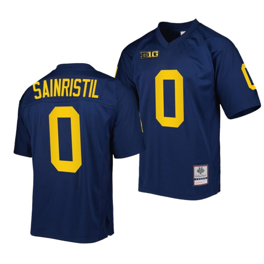 michigan wolverines mike sainristil navy authentic football mitchell ness jersey scaled