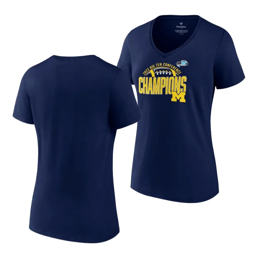 michigan wolverines navy 2023 big ten football conference champions v neck women t shirt scaled