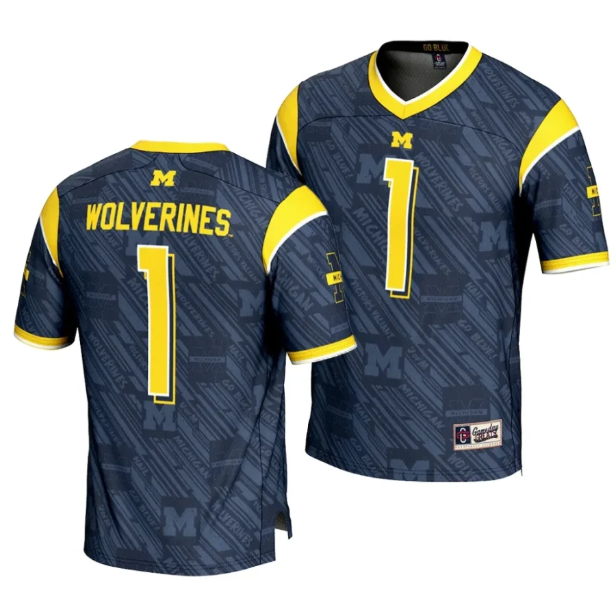 michigan wolverines navy highlight print youth jersey scaled