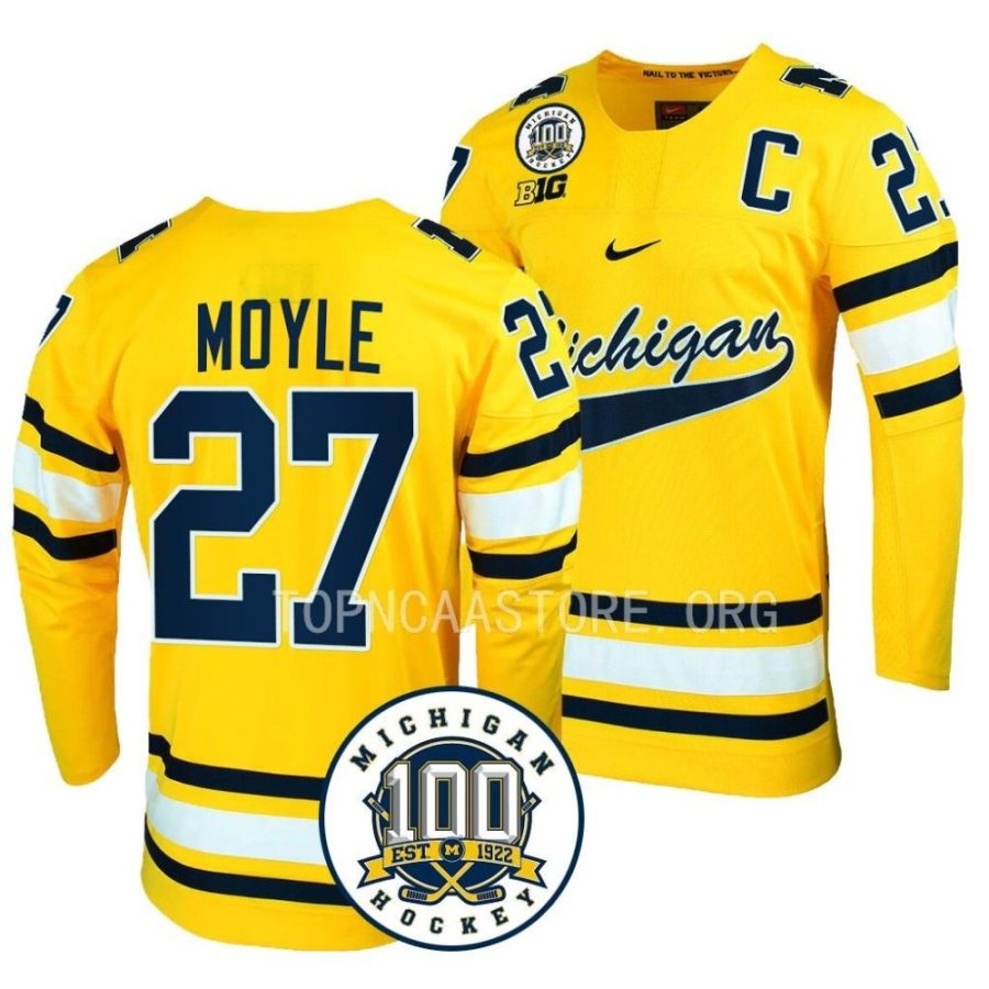 michigan wolverines nolan moyle 100th anniversary maize hockey jersey scaled