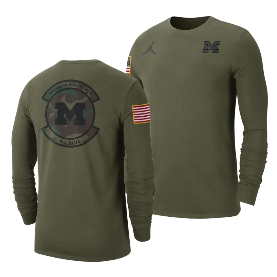 michigan wolverines olive military pack long sleeve men t shirt scaled