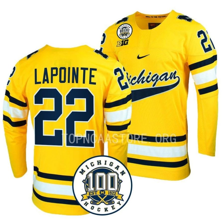 michigan wolverines philippe lapointe 100th anniversary maize hockey jersey scaled