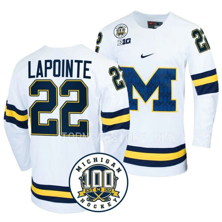 michigan wolverines philippe lapointe 100th anniversary white hockey jersey scaled
