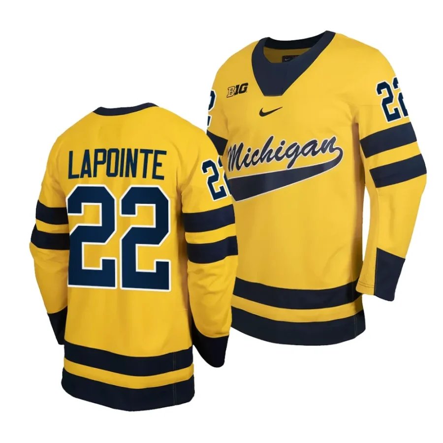 michigan wolverines philippe lapointe 2023 24 classic hockey maize replica jersey scaled