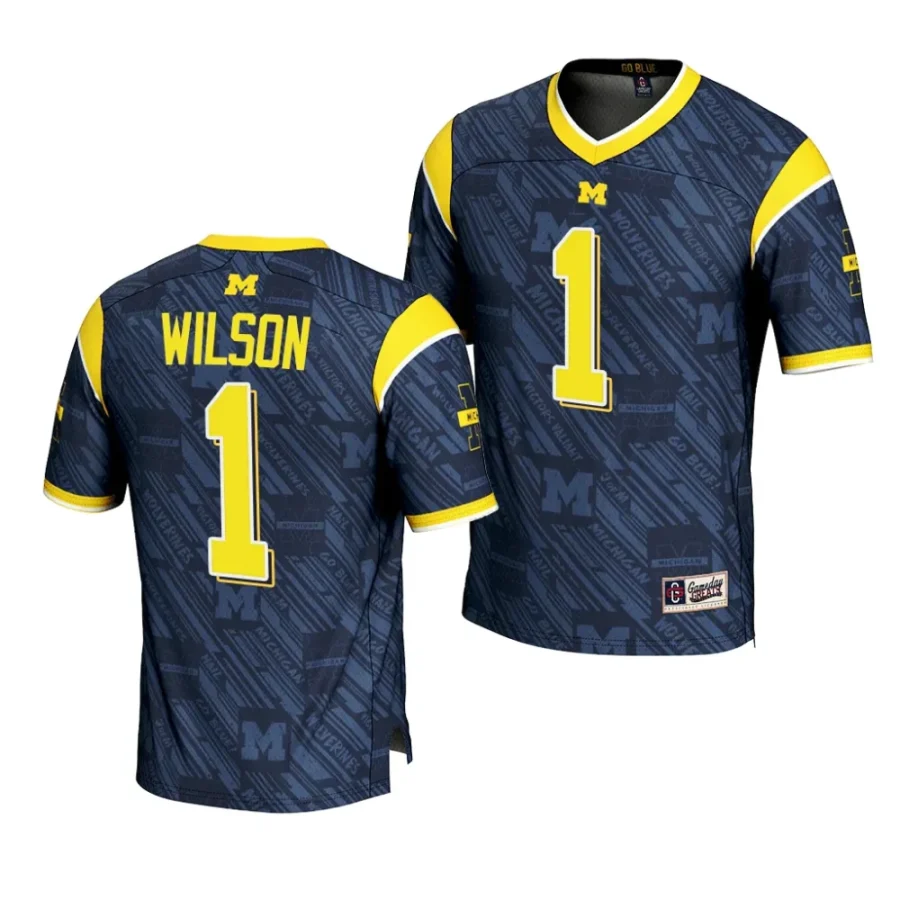 michigan wolverines roman wilson navy highlight print football fashion jersey scaled
