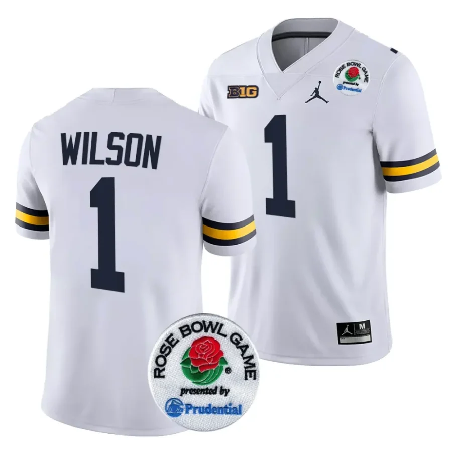 michigan wolverines roman wilson white 2024 rose bowl college football playoff jersey scaled