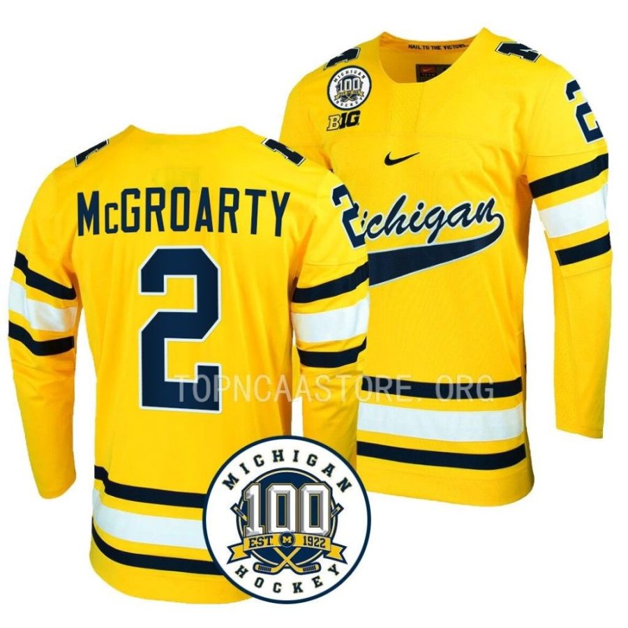 michigan wolverines rutger mcgroarty 100th anniversary maize hockey jersey scaled