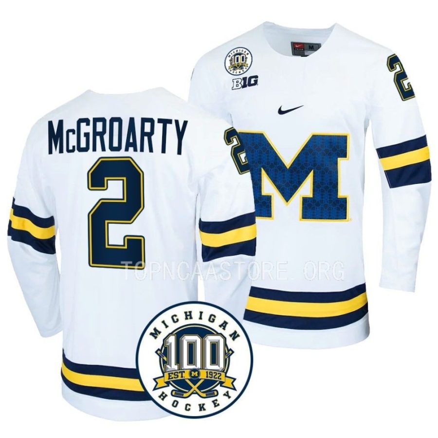 michigan wolverines rutger mcgroarty 100th anniversary white hockey jersey scaled