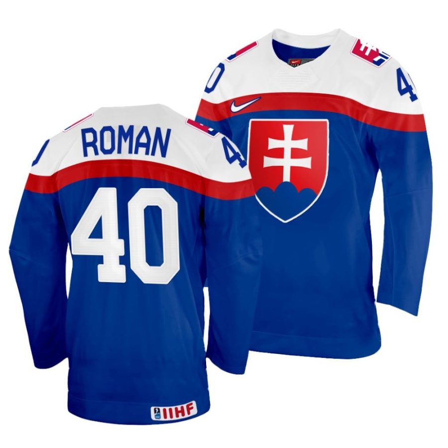 milos roman away 2022 iihf world championship blue jersey scaled