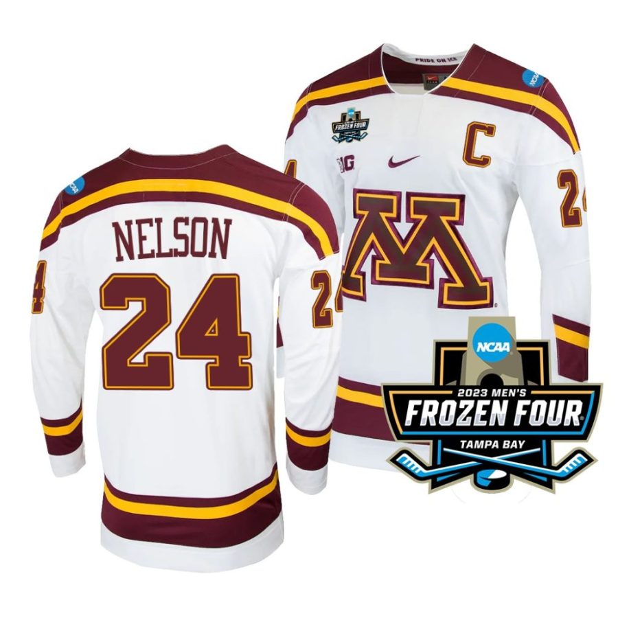 minnesota golden gophers jaxon nelson 2023 ncaa frozen four white ice hockey jersey scaled