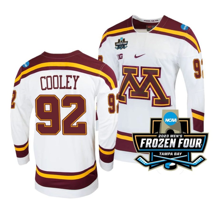 minnesota golden gophers logan cooley 2023 ncaa frozen four white ice hockey jersey scaled