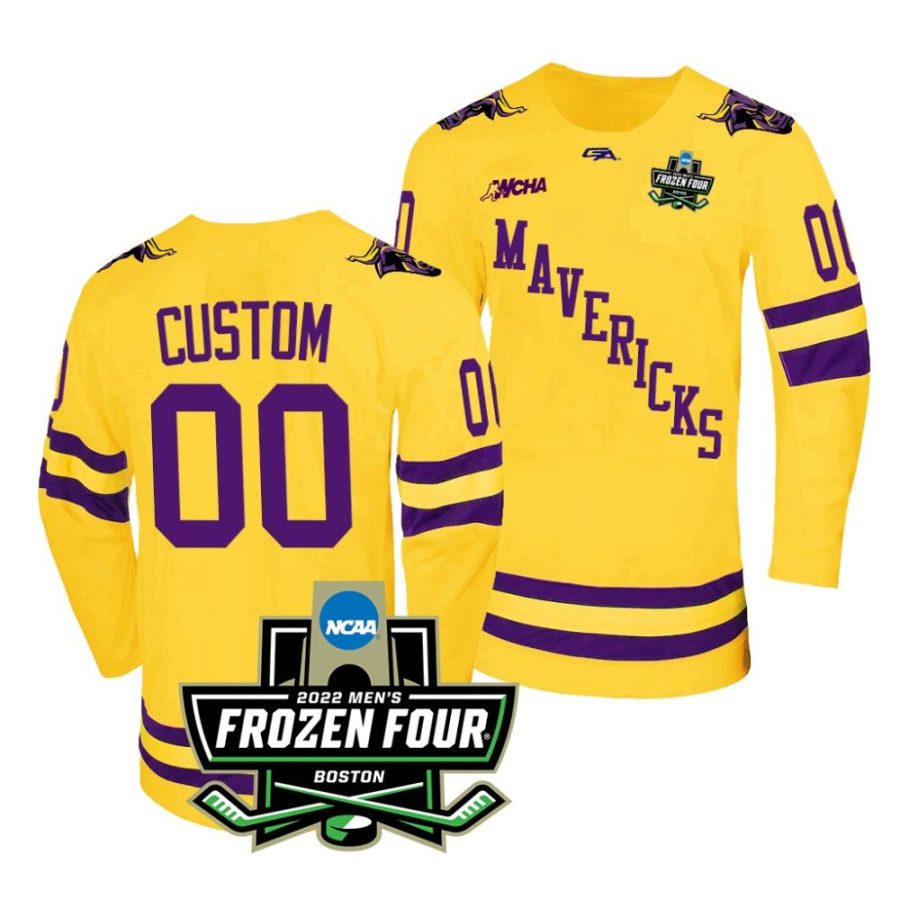 minnesota state mavericks custom 2022 frozen four championship gold hockey jersey scaled