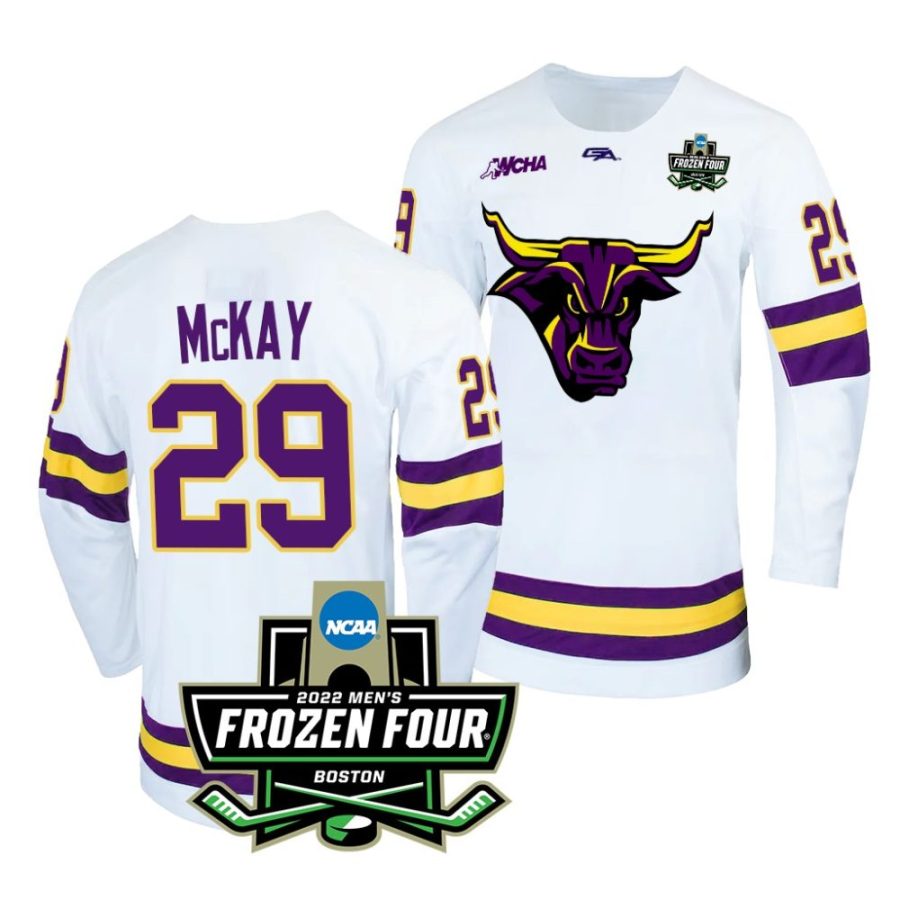 minnesota state mavericks dryden mckay 2022 frozen four white alternate jersey scaled