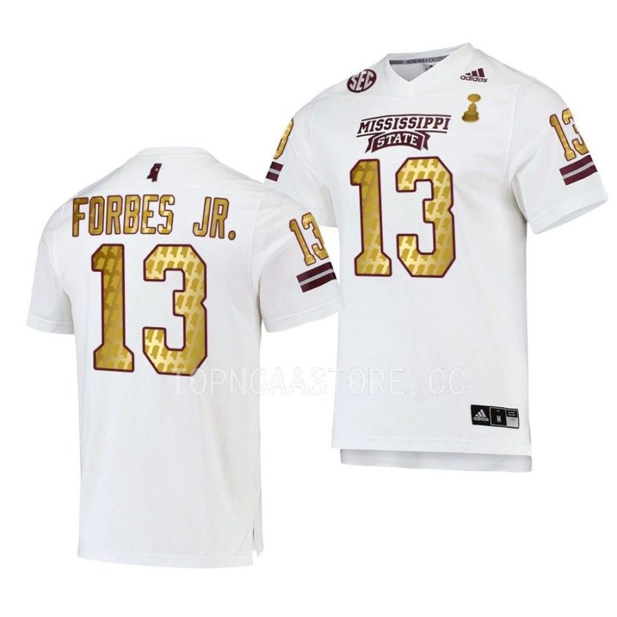 mississippi state bulldogs emmanuel forbes white 2022 egg bowl champions gold jersey scaled