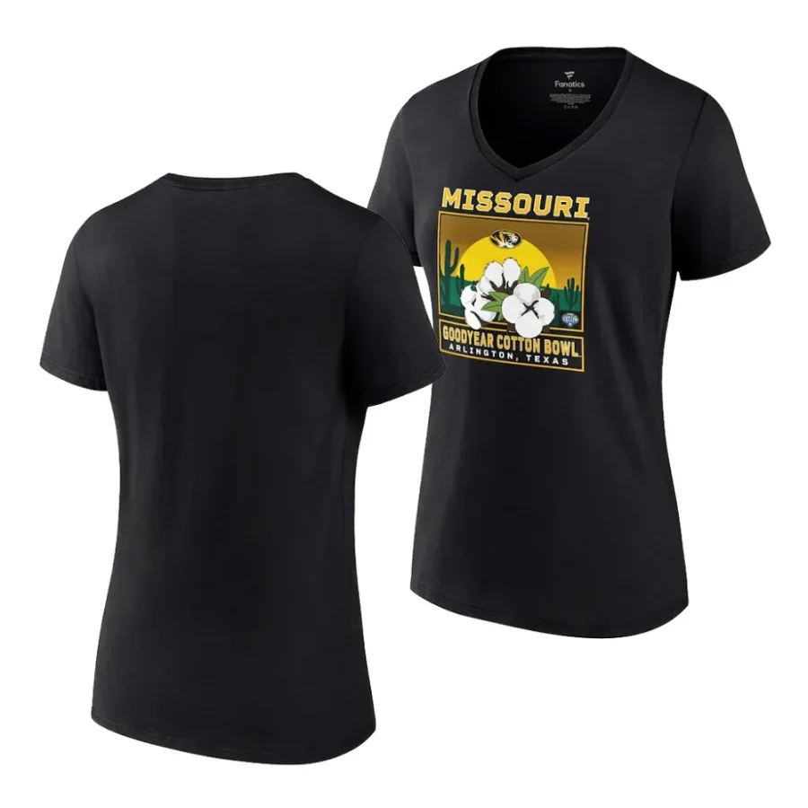 missouri tigers black 2023 cotton bowl v neck women t shirt scaled