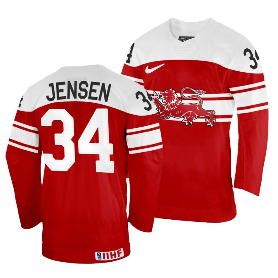 morten jensen away 2022 iihf world championship red jersey scaled