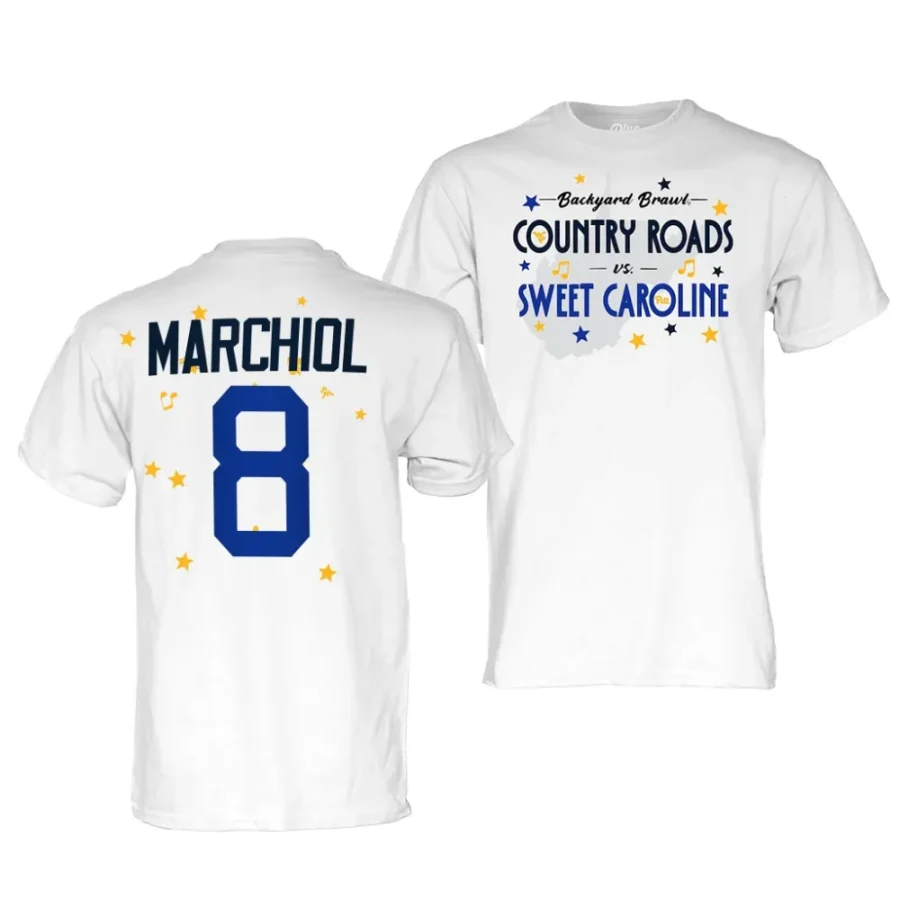 nicco marchiol musical matchup 2023 backyard brawl vs pitt panthers white men shirt scaled