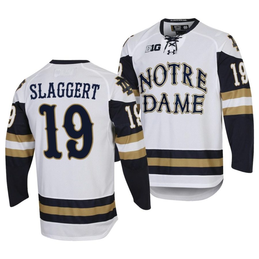 notre dame fighting irish landon slaggert 2022 college hockey white home jersey scaled