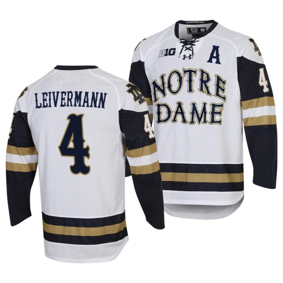 notre dame fighting irish nick leivermann 2022 college hockey white home jersey scaled