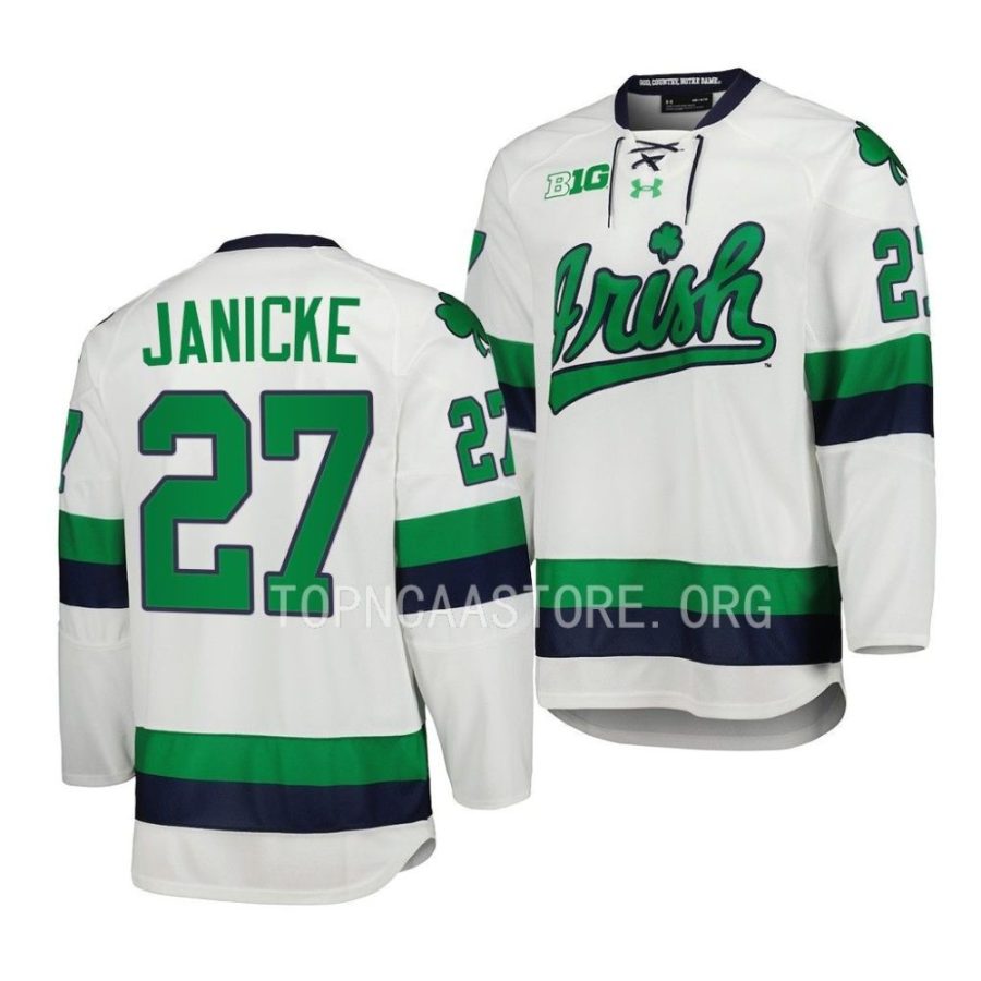 notre dame fighting irish trevor janicke college hockey white replica jersey scaled