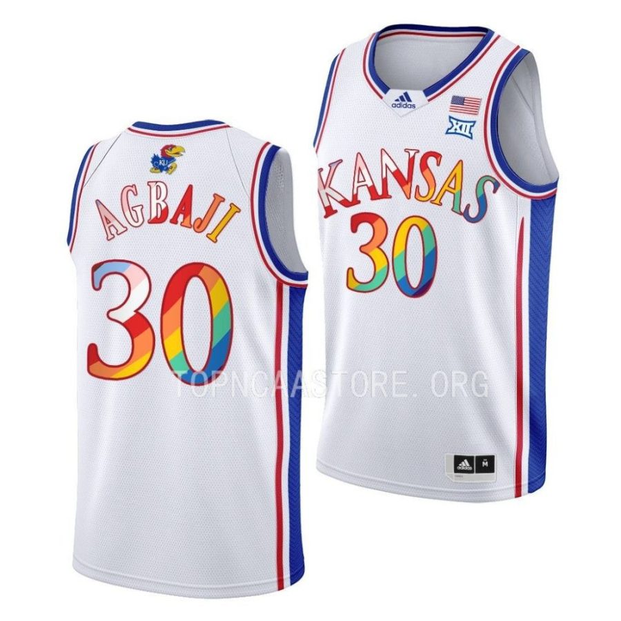 ochai agbaji kansas jayhawks 2023 pride basketballwhite jersey scaled