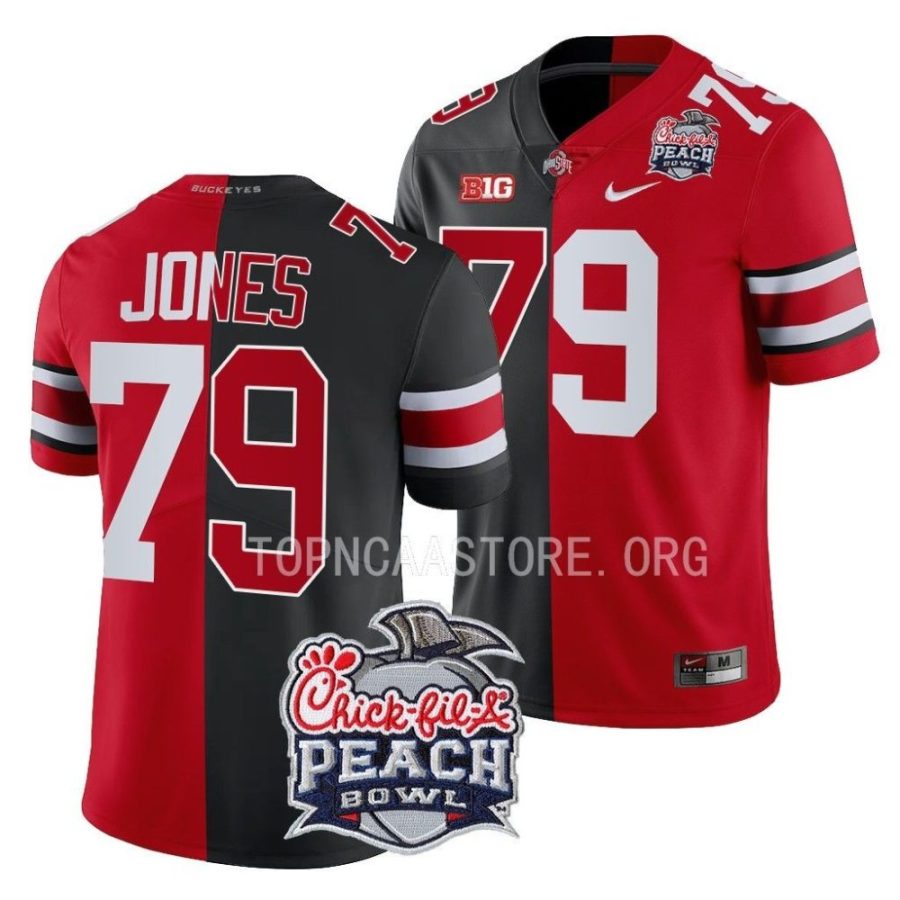 ohio state buckeyes dawand jones black scarlet 2022 peach bowl split edition jersey scaled